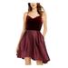 TEEZE ME Womens Burgundy Solid Spaghetti Strap Sweetheart Neckline Short Fit + Flare Dress Size 3\4