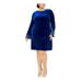CALVIN KLEIN Womens Blue Embellished Zippered Bell Sleeve Jewel Neck Knee Length Sheath Party Dress Size 18W