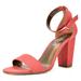 TOETOS Women's Classic Ankle Strap Open Toe Sandals Mid Chunky Heel Buckle Pump Sandals STELLA-02 CORAL Size 5.5