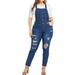 Newonne Women's Plus Size Holes High Waist Skinny Denim Jumpsuit Bib Pants