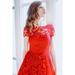 Junior Halter Style Round Neck Short Sleeves Dress Red