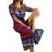 Lumento Women Short Sleeve Floral Printed Split Long Maxi Dress Loose Boho Party Holiday Sundress Wine Red 3XXL