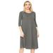 Womens Basic Solid Round Neck 3/4 Sleeves A-line Casual Midi Maxi Dress Made in USA