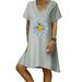 Womens Summer Dresses Sundresses V-Neck Short Sleeve Print Shirt Dress Casual
