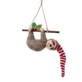 The Holiday Aisle® Sloth on Branch Hanging Figurine Ornament Fabric in Gray/Red/White | 6 H x 6 W x 1.5 D in | Wayfair