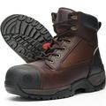 WAMSOFT Work Boots for Men, 6" Composite Toe & Soft Toe Mens Work Boots, Non-Slip Puncture-Proof Water Resistant Safety EH Moc Toe Construction Work Shoes (Brown)