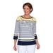 Alfred Dunner Womens Plus-Size Stripe Lightweight Sweater With Daisy Embellished Faux Nacklace