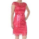 ADRIANNA PAPELL Womens Coral Lace Cap Sleeve Cap Sleeve Jewel Neck Above The Knee Sheath Party Dress Size 4