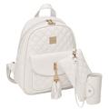 3 Pieces Tassels Shoulders Backpack Set for Women, PU Leather Rhomboids Backpacks Stylish School Daypack, White