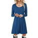 NHT&WT Women's Round Neck Dresses Long Sleeve T Shirt Dresses Pleated Loose Swing Midi Dress