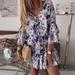 Women's Middle Waist Summer Dress Pullover Printed Floral Mini Dress Ruffles Half Sleeve Dress Casual Design Mini Dress