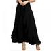 Summark Women Fashion Tie-Waist Wrap Skirts Pants Casual Navy Chiffon Ruffle Wide Leg Loose Dress