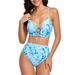 Women Bikini Swimsuits High Waist Swimwear Two Piece Tie Dye Bathing Suit Lace Up Swim Dress