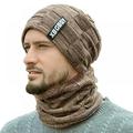 METICH Beanie Hat Scarf Set,Men Autumn Winter Fluffy Knitted Cap Neck Warmer Headwear