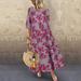 Women 3/4 Sleeve Floral Printed Dress Casual Loose Maxi Dress Plus