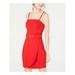 SPEECHLESS Womens Red Belted Spaghetti Strap Square Neck Mini Wrap Dress Party Dress Size 9