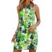 Colisha Women Sleeveless Halter Neck Midi Dress Ladies Summer Sundress Floral Printed Casual A Line Dress Light Green L(US 10-12)