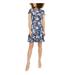 MICHAEL KORS Womens Blue Floral Cap Sleeve Jewel Neck Ruffled Dress Size XXL