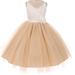 Flower Girl Dress Two Tone Knee Length V-Neck Lace Top for Little Girl Champagne 6 TR.1033