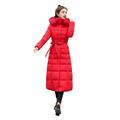 Mnycxen Women Outerwear Fur Hooded Coat Long Cotton-Padded Jackets Pocket Coats