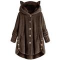 Button Hooded Women's Coat Cat Ear Shape Hat Long Sleeve Plus Size Fashion Jacket