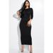 Solid 3/4 Sleeve Midi Dress With Back Cut Out S