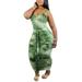 Sexy Dance Women Plus Size Tank Dress with Tie Belt Casual Tie Dye Sleeeless Dress Bodycon Beach Long Dress