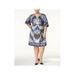 INC Women's Plus Printed Elbow Sleeve Tie Waist V Neck Wrap Dress Size 0X