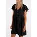 Young Women's Juniors Flutter Sleeve Buttoned Empire Waist Babydoll Dress