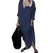 UKAP Lapel Neck T Shirt Dress For Women Plain Autumn Beach Dress Simple And Comfy Side Split Dress For Women With Pockets Oversize
