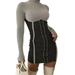 ZIYIXIN Women's Casual Long-Sleeved Dress Fashion Bandage Stitching Stand Collar Mid-Waist Skinny Short Dress