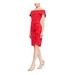 SLNY Womens Red Ruffled Sleeveless Off Shoulder Knee Length Sheath Party Dress Size 4P
