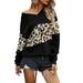 LilyLLL Women's Leopard Print Oversized V Neck Sweater Baggy Long Sleeve Jumper Pullover