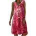 Plus Size Womens Summer Tie Dye Sleeveless V Neck Midi Dress Casual Loose Sundress