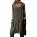 Sexy Dance S-XXXL Women's Cotton Linen Pockets Dress Apron Solid Color Overall Dress Above Knee Army Green XXL(US 14-16)