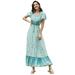 Selfieee Women's Summer Floral Printed Dress Fitted Short Sleeve Loose Maxi Ruffles Dresses Casual Beach Boho Sundress 11017 Blue Small