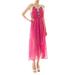 Blue or Pink Spaghetti Strap Wedding Beach Vacation Embroidery Sexy Open Side Long Dress (2624) (LARGE, PINK)
