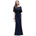 Ever-Pretty Women's Half Sleeve A-line Beaded Formal Long Cocktail Dress 00544 Navy US6