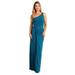 Fanny Fashion Womens Teal One Shoulder Slit Skirt Evening Gown