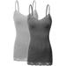 Women's Junior & Plus Adjustable Spaghetti Strap Lace Trim Tunic Tank Top - (2 Pack - Heather Charcoal/Heather Grey, Large)