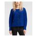 DKNY Womens Blue Faux Leather Cable Knit Long Sleeve Crew Neck Sweater Size: S