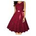 Women Sleeveless Style Solid Colored Ribbon Waist A-Line Pleated Skirt Dress