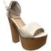 Women's Platform Sandals Chunky Heels One Band Closed Back Ankle Strap Beige Nubuck SOBEYO