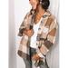 Women Casual Loose Long Sleeve Coat Autumn Winter Fashion Plaid Stitching Lapel Neck Single-Breasted Coat