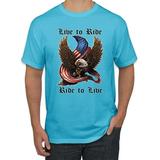 Live to Ride Ride to Live Gold Eagle Soar Humor Men's Graphic T-Shirt, Light Turquoise, 2XL