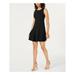 BAR III Womens Black Tiered Lace Up Sleeveless Jewel Neck Mini Fit + Flare Party Dress Size: S