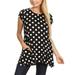 Women's Relaxed Fit Short Sleeve Polka Dot Round Neck Casual Pockets Blouse Tee Top Made in USA