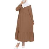 ZANZEA Womens Dresses Full Sleeve Ruffled Hem Muslim Layered Maxi Dress