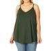 Women & Plus Front and Back Reversible Spaghetti Strap Flowy Cami Tank Tops (Army Green, 2X)