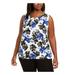CALVIN KLEIN Womens Blue Pleated At The Top,pleated Floral Sleeveless Top Size 3X